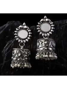 CARDINAL Silver-Toned Contemporary Jhumkas Earrings