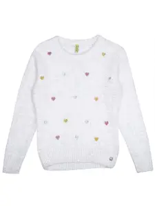 Gini and Jony Girls White Colourblocked Printed Pullover