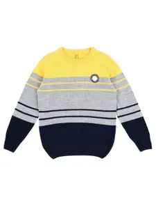 Gini and Jony Boys Yellow & Black Colourblocked Wool Sweater Vest