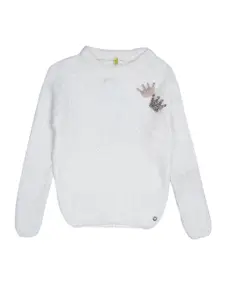 Gini and Jony Girls White Sweater with Embellished Detail