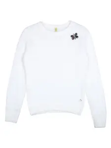 Gini and Jony Girls White & Black Pullover With Bytterfly  Detail