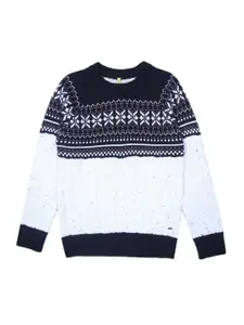 Gini and Jony Boys White & Navy Blue  Pullover Sweater