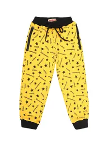 V-Mart Boys Yellow and Black Printed Cotton Joggers