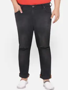 John Pride Men Plus Size Black Slash Knee Light Fade Stretchable Jeans