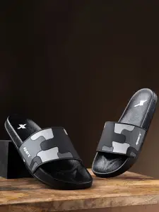 Sparx Men Black Printed Sliders