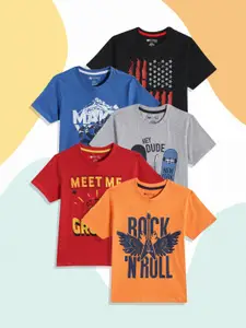 Ruggers Junior Boys Pack of 5 Printed Pure Cotton T-shirts