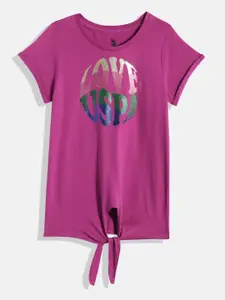 U.S. Polo Assn. Kids Girls Brand Logo Printed Pure Cotton Top