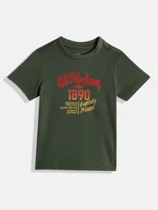 U.S. Polo Assn. Kids Boys Green Brand Logo Printed Pure Cotton T-shirt
