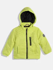 U.S. Polo Assn. Kids Boys Fluorescent Green Solid Hooded Puffer Jacket