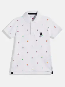 U.S. Polo Assn. Kids Boys White Conversational Printed Pure Cotton T-shirt