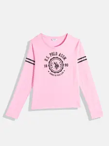 U.S. Polo Assn. Kids Girls Brand Logo Print Knitted Pure Cotton T-shirt