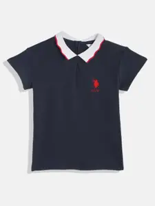 U.S. Polo Assn. Kids Girls Navy Blue Solid Pure Cotton T-shirt