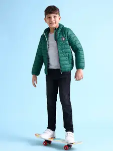 U.S. Polo Assn. Kids Boys Solid Hooded Puffer Jacket With Brand Logo Applique Detail