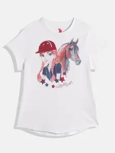 U.S. Polo Assn. Kids Girls Graphic & Brand Logo Print Pure Cotton T-shirt