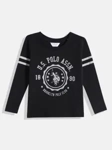 U.S. Polo Assn. Kids Girls Brand Logo Glitter Printed Pure Cotton T-shirt