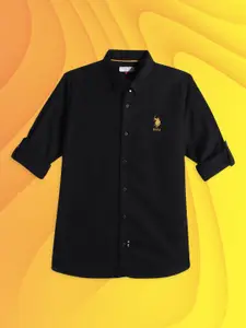 U.S. Polo Assn. Kids Boys Black Solid Pure Cotton Casual Shirt