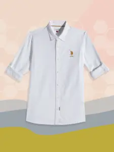 U.S. Polo Assn. Kids Boys White Solid Pure Cotton Casual Shirt