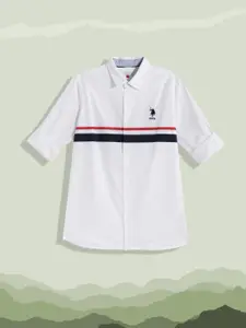 U.S. Polo Assn. Kids U S Polo Assn Kids Boys White Striped Pure cotton Casual Shirt