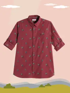 U.S. Polo Assn. Kids Boys Red Brand Logo Opaque Print Pure Cotton Casual Shirt with Pocket