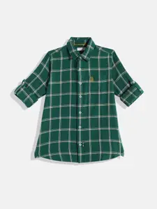 U.S. Polo Assn. Kids Boys Green Tartan Checked Pure Cotton Casual Shirt