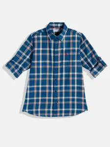 U.S. Polo Assn. Kids Boys Blue Tartan Checked Pure Cotton Casual Shirt