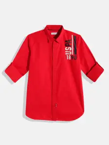 U.S. Polo Assn. Kids Boys Red Printed Pure Cotton Casual Shirt