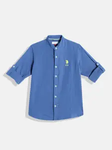 U.S. Polo Assn. Kids Boys Band Collar Opaque Cotton Linen Casual Shirt