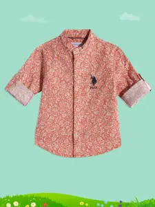 U.S. Polo Assn. Kids Boys Red Floral Printed Pure Cotton Casual Shirt