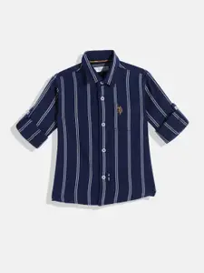 U.S. Polo Assn. Kids Boys Navy Blue Striped Pure Cotton Casual Shirt