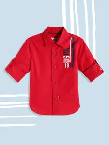 U.S. Polo Assn. Kids Boys Red Printed Pure Cotton Casual Shirt