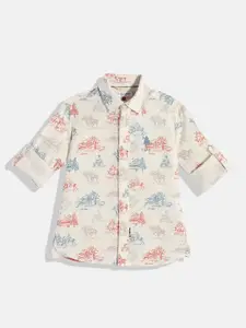 U.S. Polo Assn. Kids Boys Off White Printed Casual Shirt