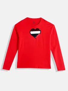 U.S. Polo Assn. Kids Girls Heart Reversible Sequin Embellished Pure Cotton T-shirt