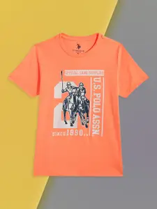 U.S. Polo Assn. Kids Boys Orange Printed T-shirt