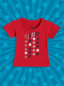 U.S. Polo Assn. Kids Girls Red Brand Logo Printed Pure Cotton T-shirt