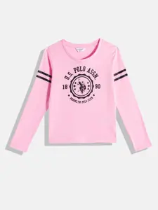 U.S. Polo Assn. Kids Girls Brand Logo Print Knitted Pure Cotton T-shirt