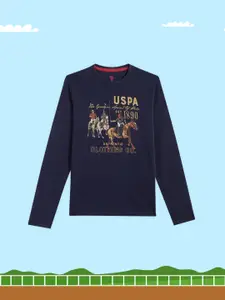U.S. Polo Assn. Kids Boys Navy Blue Printed Pure Cotton T-shirt