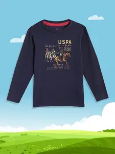 U.S. Polo Assn. Kids U S Polo Assn Kids Boys Navy Blue Brand Logo Printed Pure Cotton T-shirt