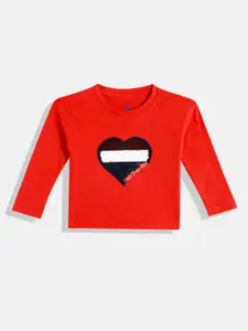 U.S. Polo Assn. Kids Girls Heart Reversible Sequin Embellished Pure Cotton T-shirt