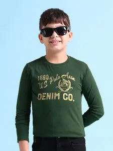 U.S. Polo Assn. Kids U S Polo Assn Kids Boys Olive Green Brand Logo Printed Pure Cotton T-shirt