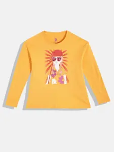 U.S. Polo Assn. Kids Girls Graphic Print & Sequins Embellished Pure Cotton T-shirt