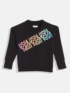 U.S. Polo Assn. Kids Girls Black Printed Sweatshirt