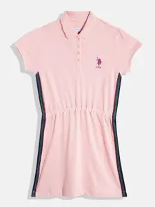 U.S. Polo Assn. Kids Girls Pure Cotton Embroidered Detail Waisted T-shirt Dress
