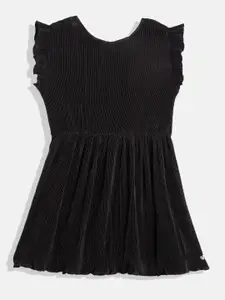 U.S. Polo Assn. Kids Girls Accordion Pleats Flutter Sleeves Fit & Flare Dress