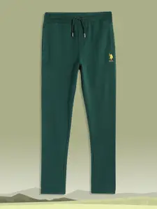 U.S. Polo Assn. Kids Boys Green Solid Regular Fit Mid-Rise Joggers