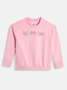 U.S. Polo Assn. Kids Girls Pink Brand Logo Print Sweatshirt With Embellished Detail