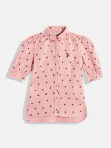 U.S. Polo Assn. Kids Pink & Navy Blue Conversational Printed Shirt Style Top