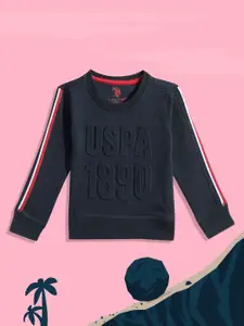 U.S. Polo Assn. Kids Boys Navy Blue Brand Logo Embossed Sweatshirt