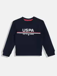 U.S. Polo Assn. Kids Boys Navy Blue Brand Logo Print Sweatshirt