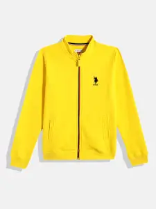 U.S. Polo Assn. Kids Boys Yellow Spain Alphanumeric Embroidered Front-Open Sweatshirt