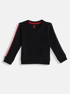 U.S. Polo Assn. Kids Boys Black Brand Logo Embossed Round Neck Sweatshirt